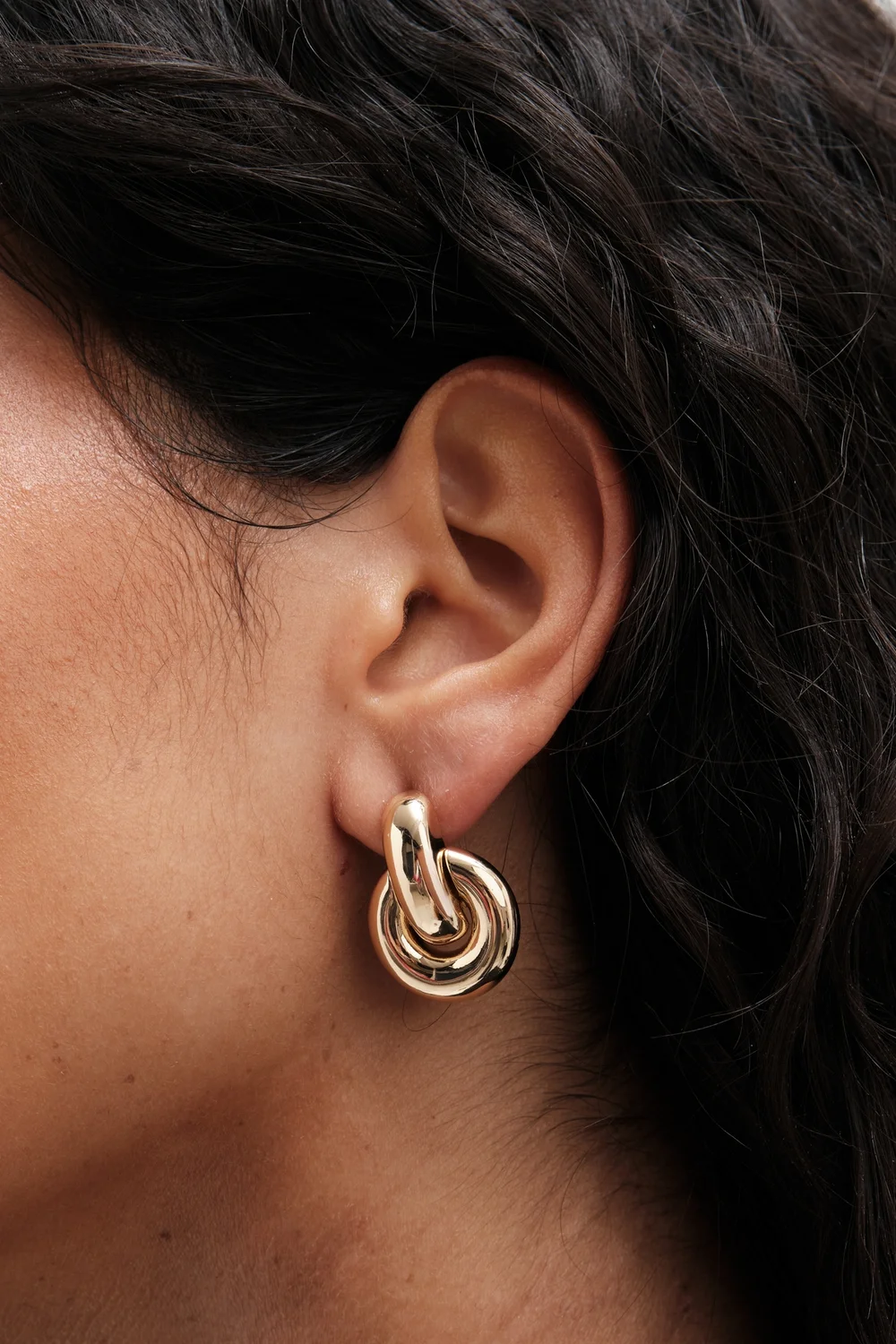 Mood Recycled Gold Round Doorknocker Drop Earrings - One Size Image 2