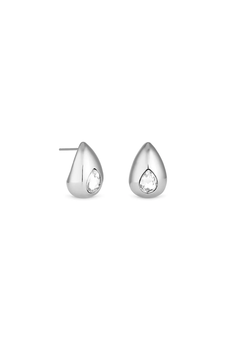 Mood Silver Crystal Pear Dome Hoop Earrings - One Size Image 1