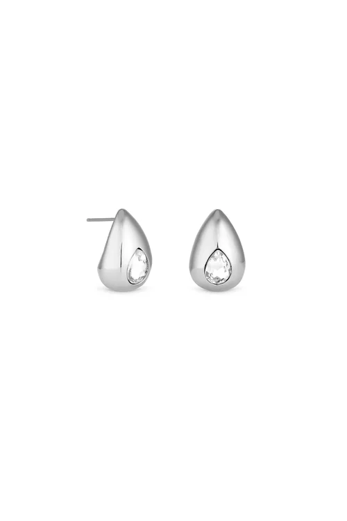 Mood Silver Crystal Pear Dome Hoop Earrings - One Size Image 1