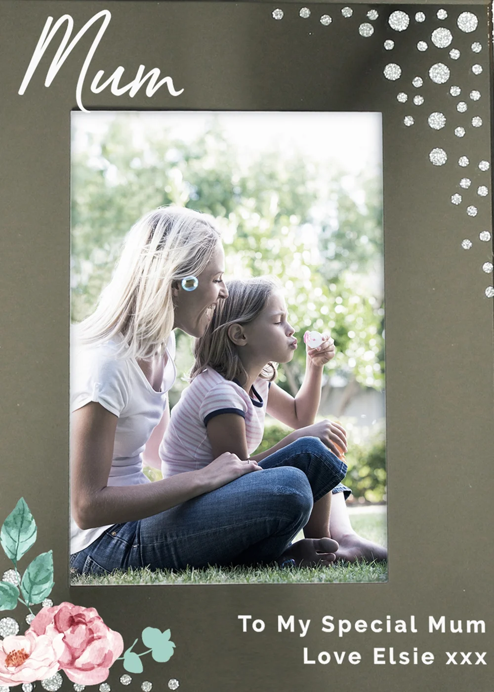 Personalised Memento Company Silver Floral 6x4 Diamante Glass Photo Frame - One Size Image 2