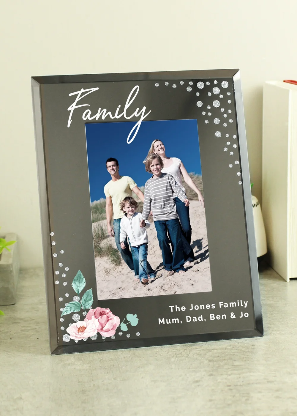 Personalised Memento Company Silver Floral 6x4 Diamante Glass Photo Frame - One Size Image 3