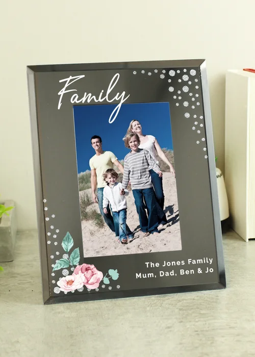 Personalised Memento Company Silver Floral 6x4 Diamante Glass Photo Frame - One Size Image 3