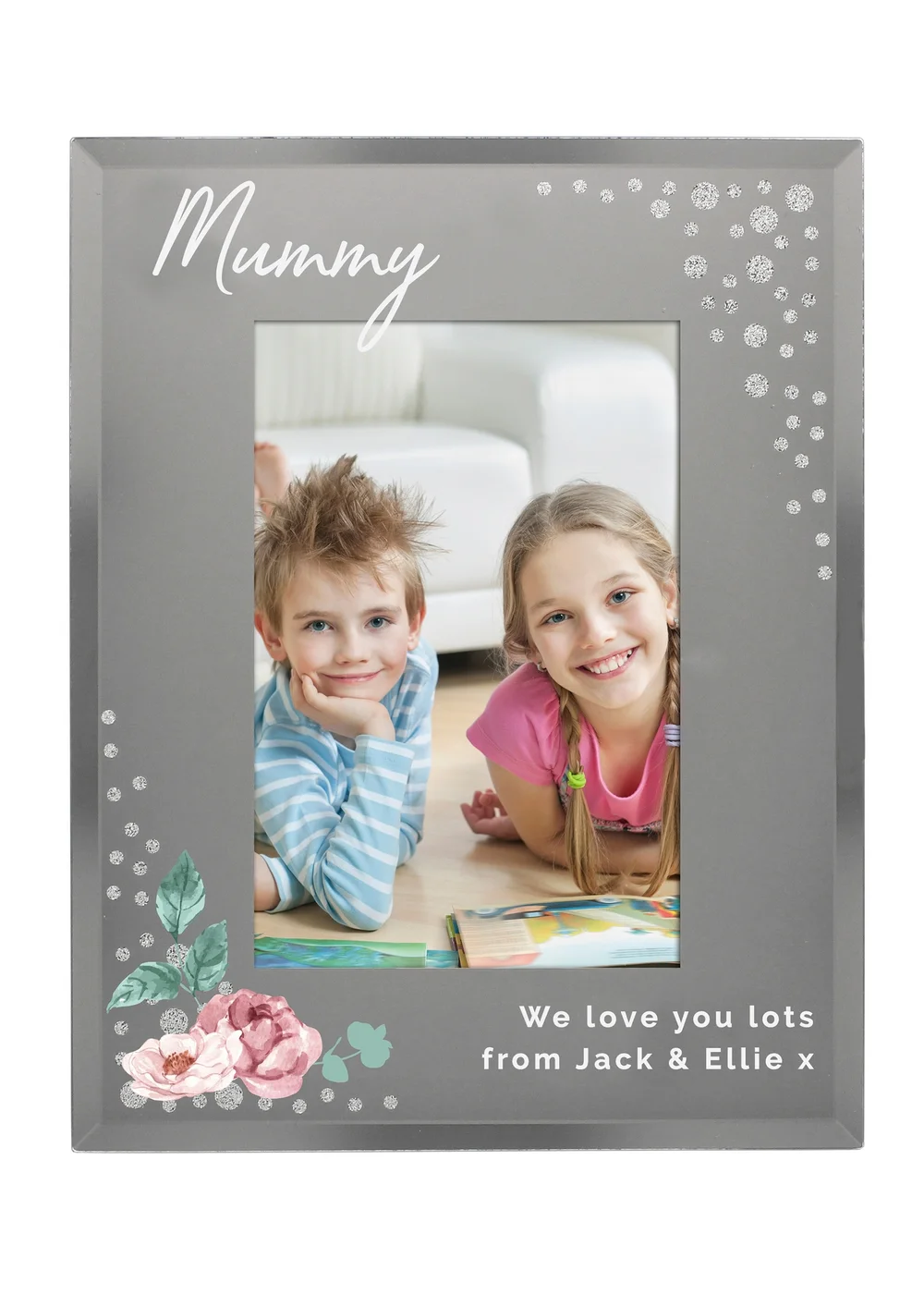 Personalised Memento Company Silver Floral 6x4 Diamante Glass Photo Frame - One Size Image 1