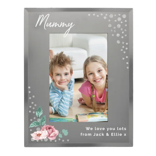 Personalised Memento Company Silver Floral 6x4 Diamante Glass Photo Frame - One Size Image 5