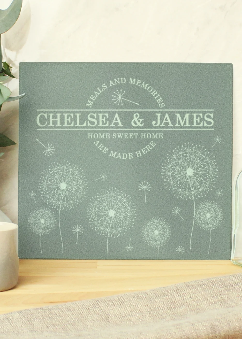 Personalised Memento Company Clear Dandelion Glass Chopping Board/Worktop Saver - One Size Image 3