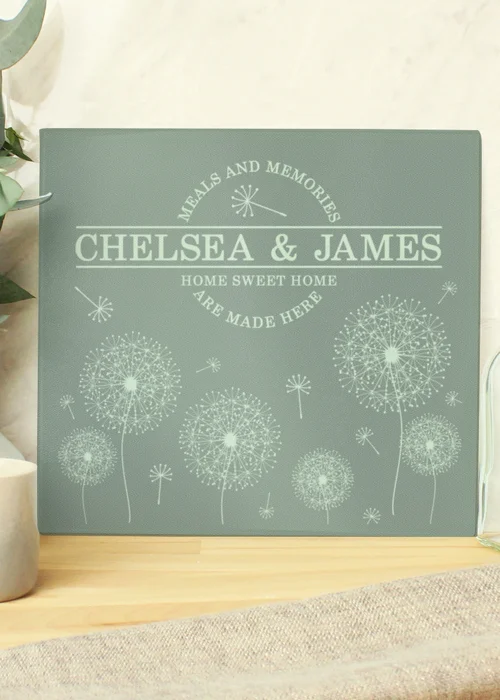 Personalised Memento Company Clear Dandelion Glass Chopping Board/Worktop Saver - One Size Image 3