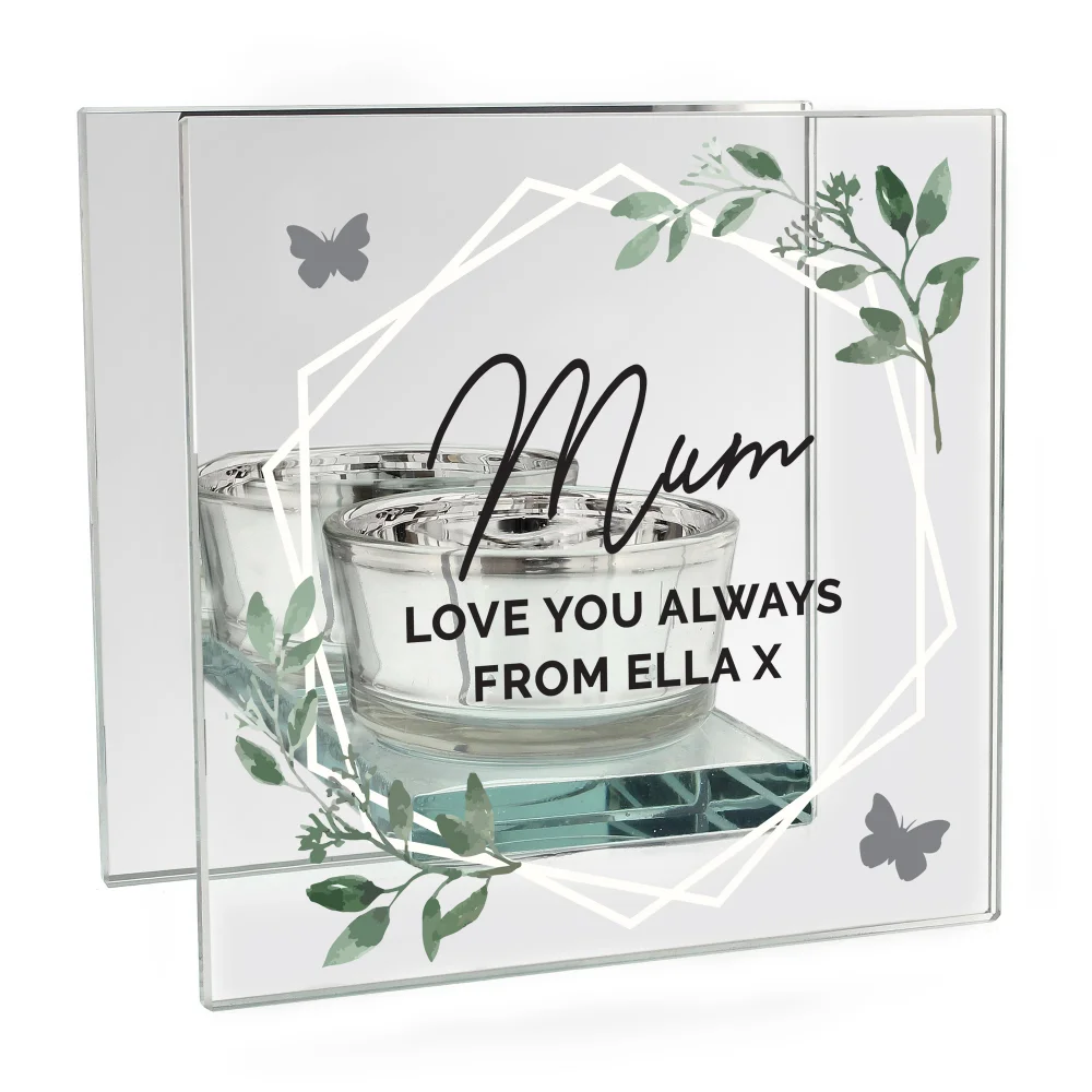Personalised Memento Company Clear Botanical Mirrored Glass Tea Light Candle Holder - One Size Image 5