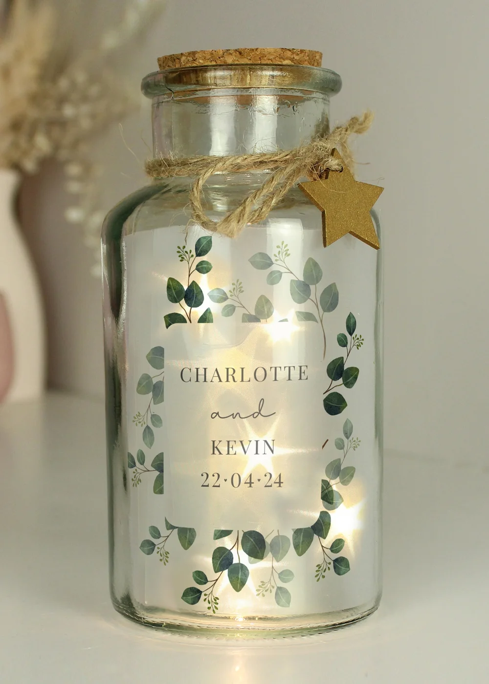 Personalised Memento Company Clear Botanical LED Glass Jar - One Size Image 1