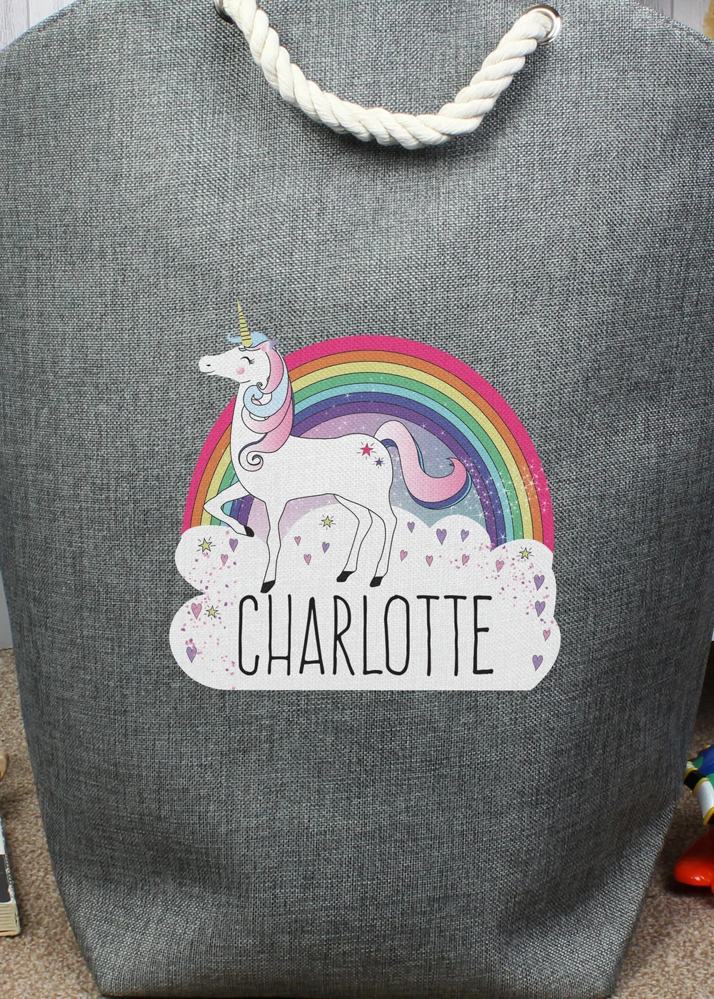 Personalised Memento Company Grey Unicorn Storage Bag - One Size Image 2