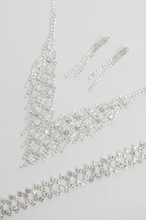 Mood Silver Plated Crystal 3 Piece Shower Matching Jewellery Set - One Size Image 2