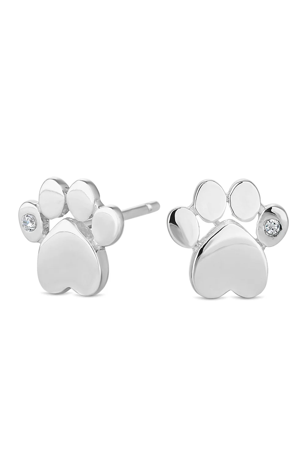 Simply Silver Sterling Silver 925 Paw Print Stud Earrings - One Size Image 1