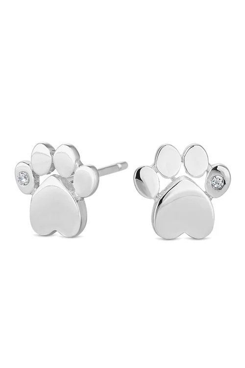 Simply Silver Sterling Silver 925 Paw Print Stud Earrings - One Size Image 1