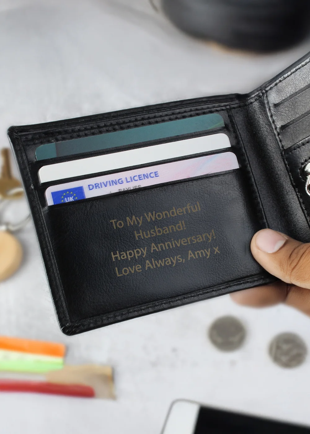 Personalised Memento Company Black Leather Wallet - One Size Image 2