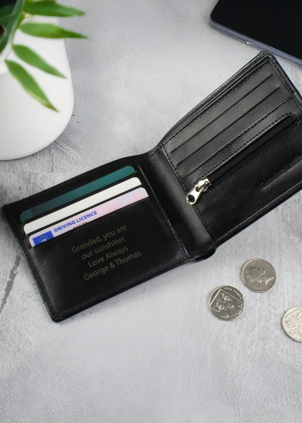 Personalised Memento Company Black Leather Wallet - One Size Image 1