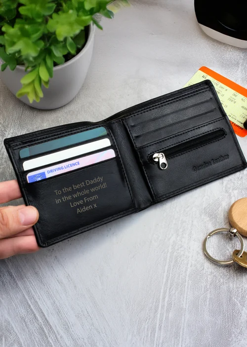 Personalised Memento Company Black Leather Wallet - One Size Image 3