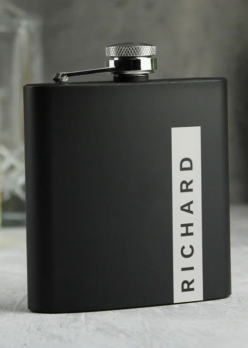 Personalised Memento Company Black Name Only Hip Flask - One Size Image 3