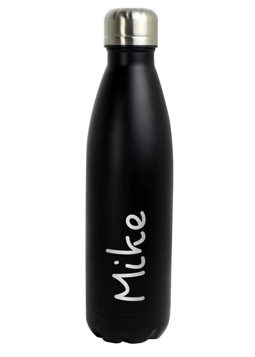 Personalised Memento Company Black Name Only Metal Insulated Drinks Bottle - One Size Image 1
