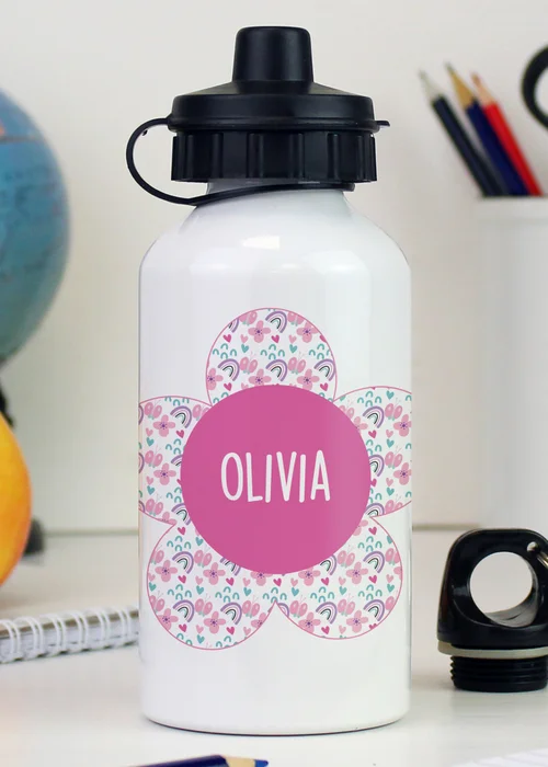 Personalised Memento Company White Flower Drinks Bottle - One Size Image 3