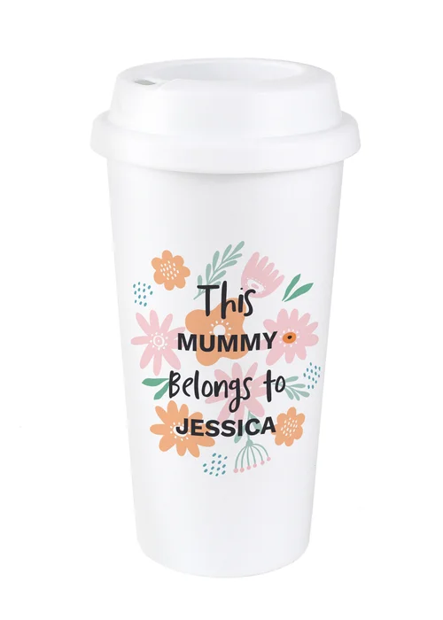 Personalised Memento Company White Floral Travel Mug - One Size Image 1