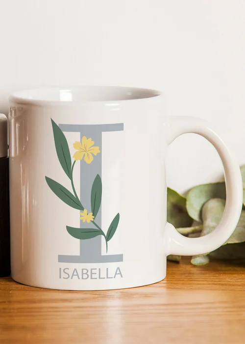 Personalised Memento Company White Floral Initial Mug - One Size Image 3