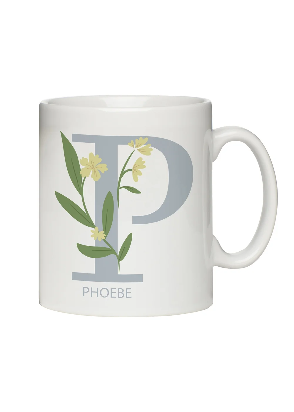 Personalised Memento Company White Floral Initial Mug - One Size Image 1