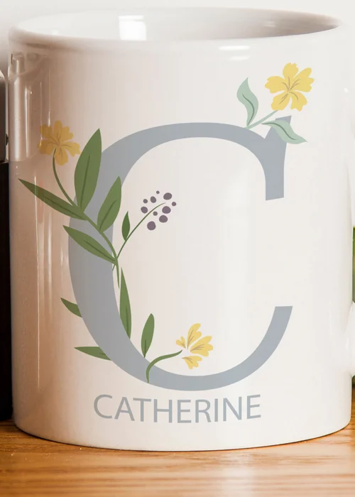 Personalised Memento Company White Floral Initial Mug - One Size Image 2