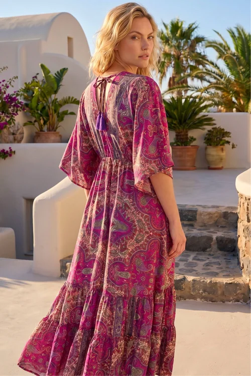 Roman Fuchsia Paisley Print Boho Maxi Dress - 10 Image 3