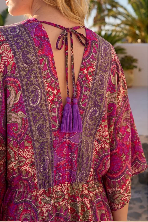 Roman Fuchsia Paisley Print Boho Maxi Dress - 10 Image 4