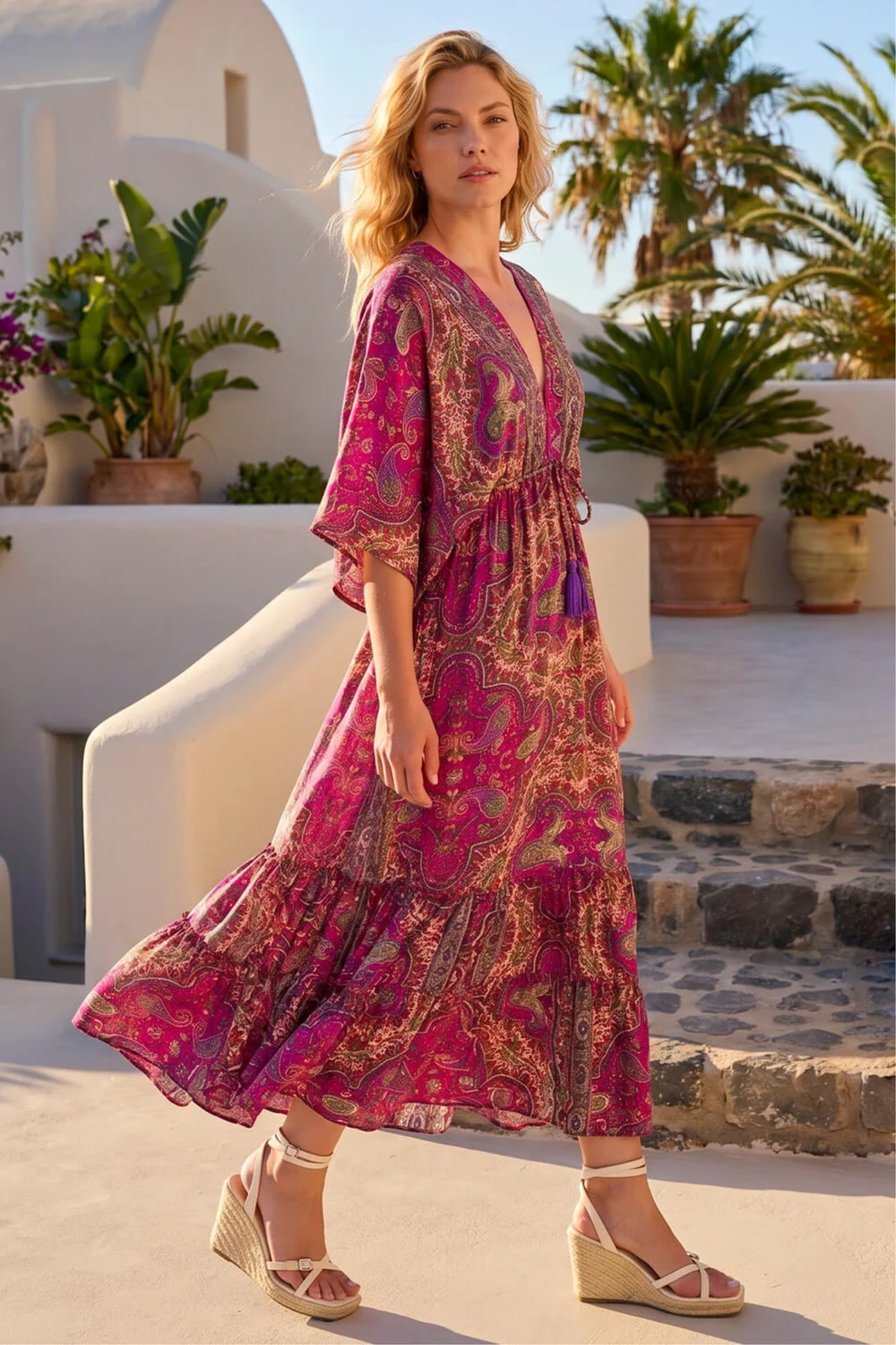 Roman Fuchsia Paisley Print Boho Maxi Dress - 10 Image 1
