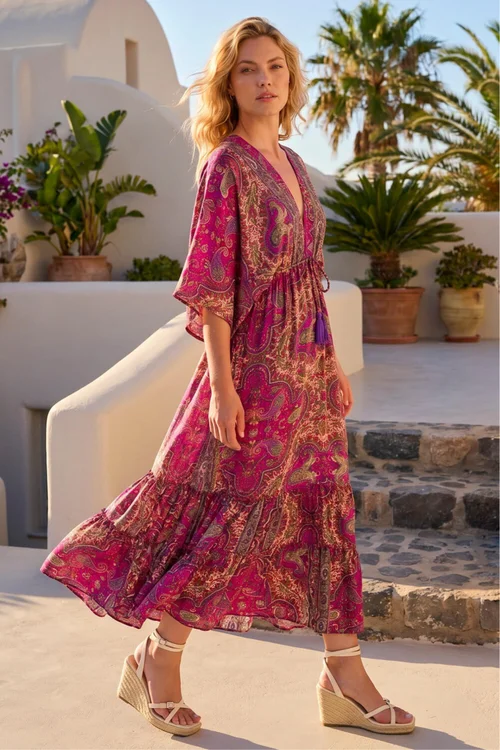 Roman Fuchsia Paisley Print Boho Maxi Dress - 16 | Matalan Roman Fuchsia Paisley Print Boho Maxi Dress - 16 | Matalan