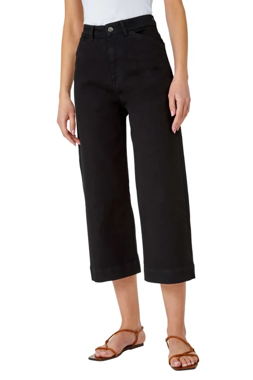 Roman Black Wide Leg Stretch Denim Culottes - 10 Image 1