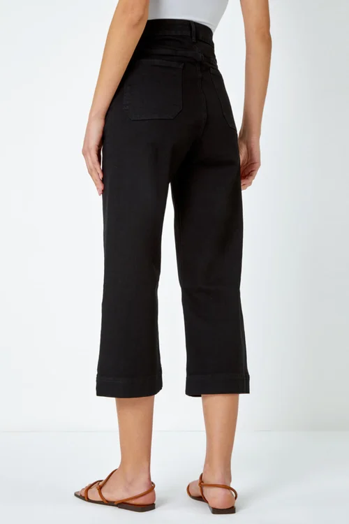 Roman Black Wide Leg Stretch Denim Culottes - 10 Image 4