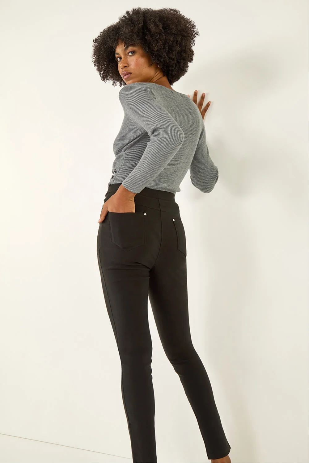Roman Black Elastic Waist Stretch Jean Trouser - 12 Image 1