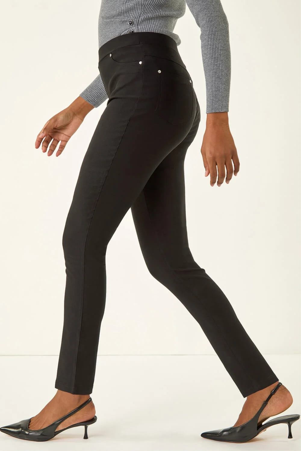 Roman Black Elastic Waist Stretch Jean Trouser - 12 Image 3