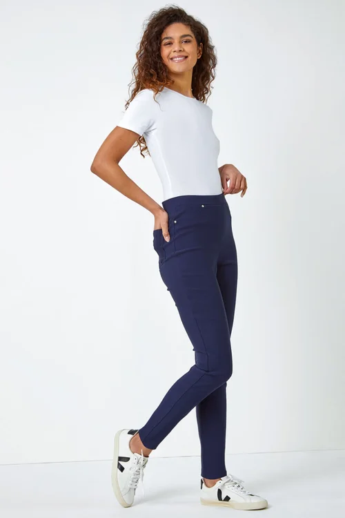 Roman Navy Elastic Waist Stretch Jean Trouser - 6 Image 3