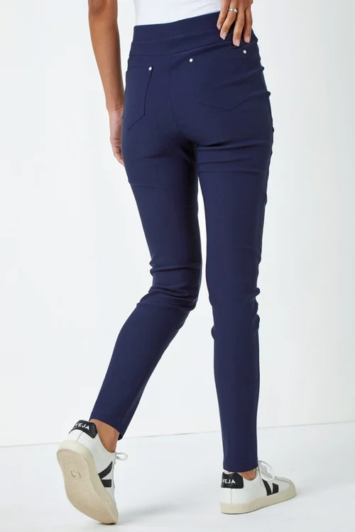 Roman Navy Elastic Waist Stretch Jean Trouser - 6 Image 4