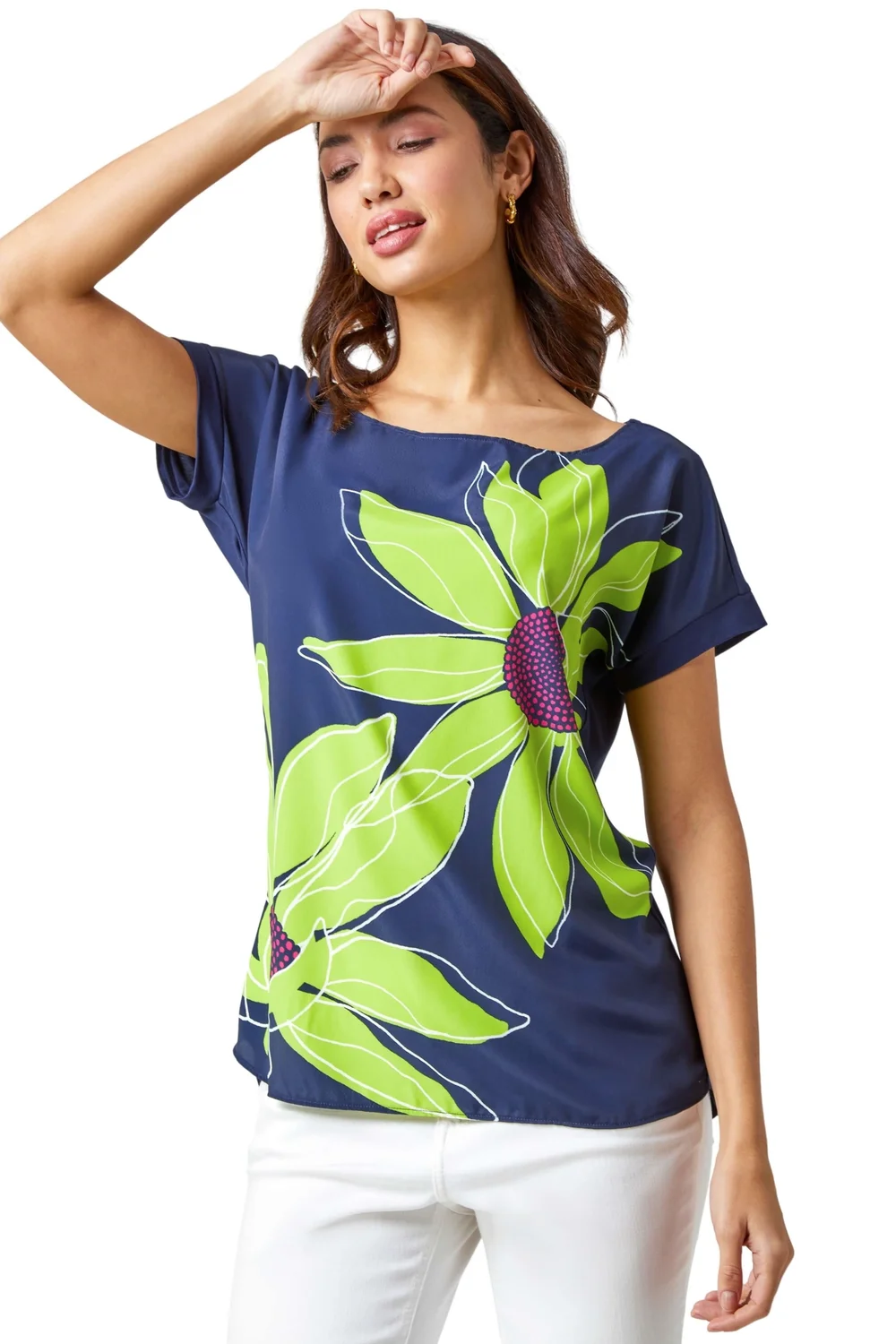 Roman Lime Contrast Floral Print T Shirt - Size 12 Image 1