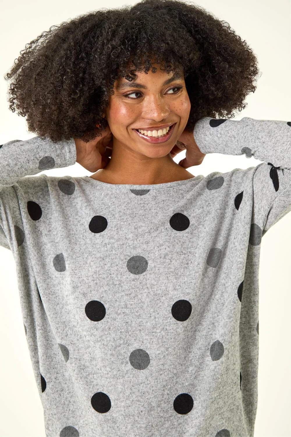 Roman Grey Polka Dot Blouson Long Sleeve Jersey Tunic Top - 22 Image 1