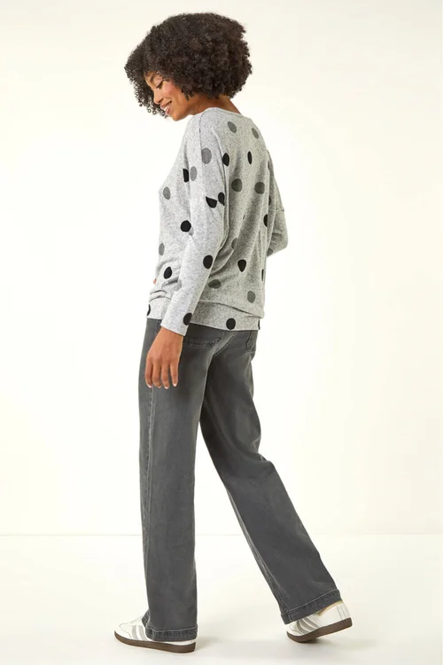 Roman Grey Polka Dot Blouson Long Sleeve Jersey Tunic Top - 22 Image 3