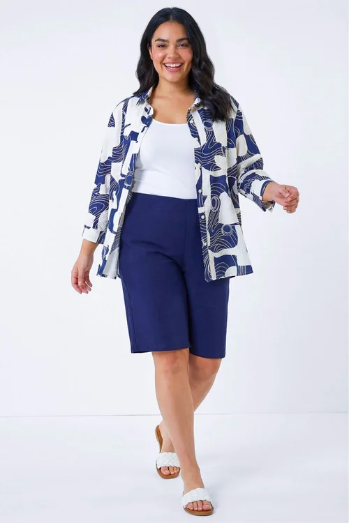 Roman Navy Curve Knee Length Stretch Shorts - 16 Image 4