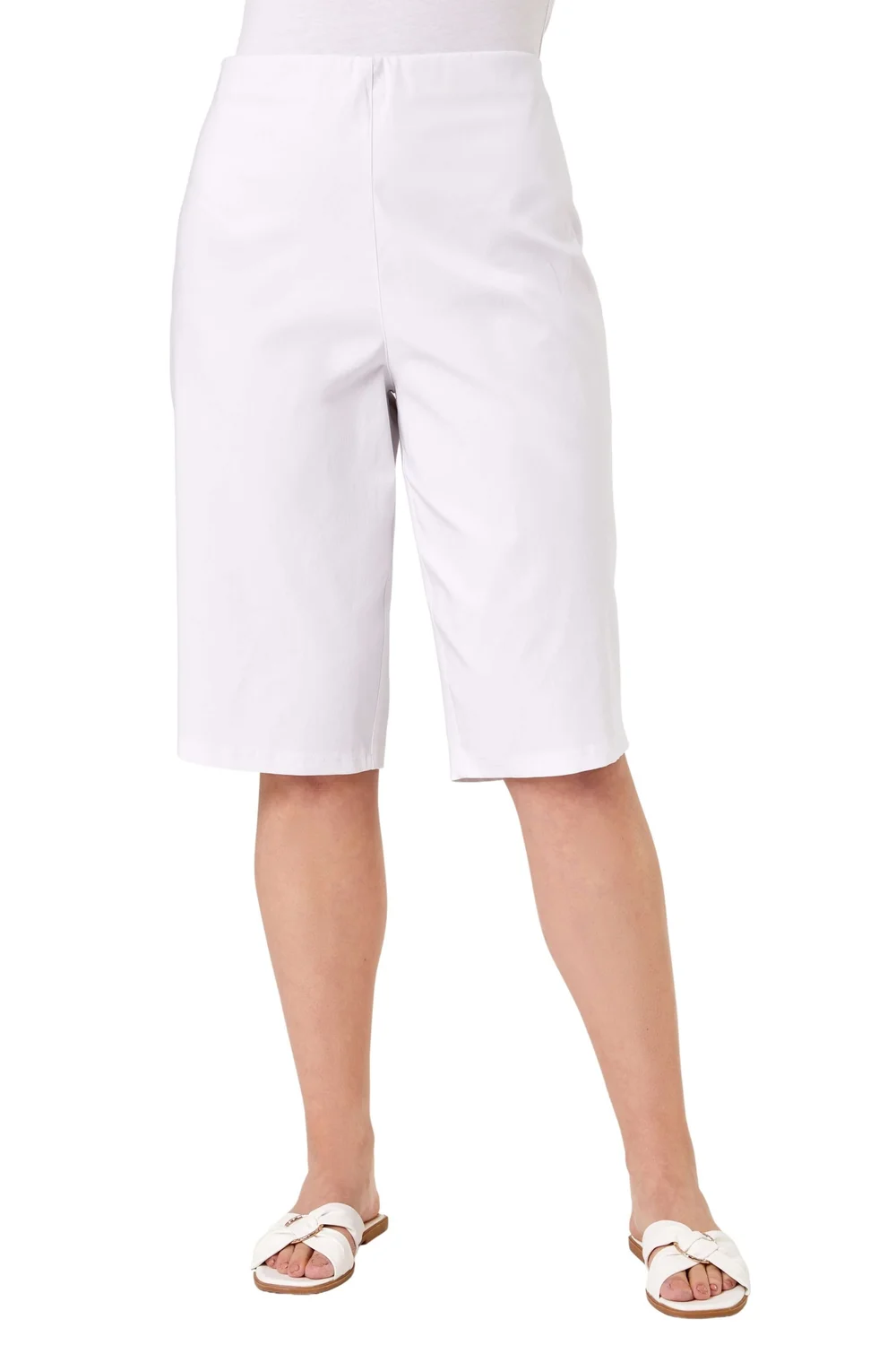 Roman White Curve Knee Length Elastic Waist Shorts - 20 Image 1