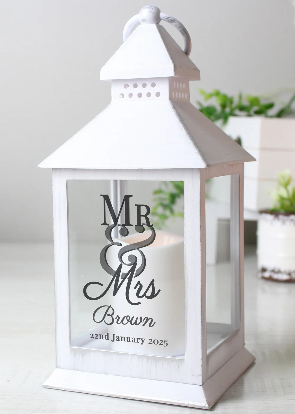 Personalised Memento Company White Mr & Mrs White Lantern - One Size Image 3