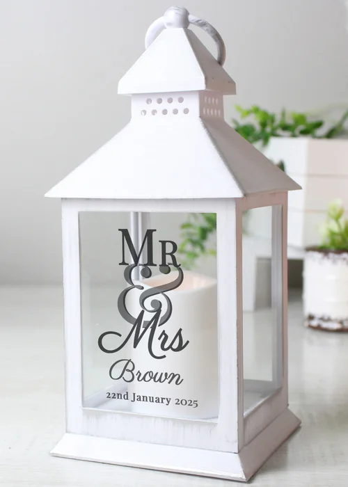 Personalised Memento Company White Mr & Mrs White Lantern - One Size Image 3
