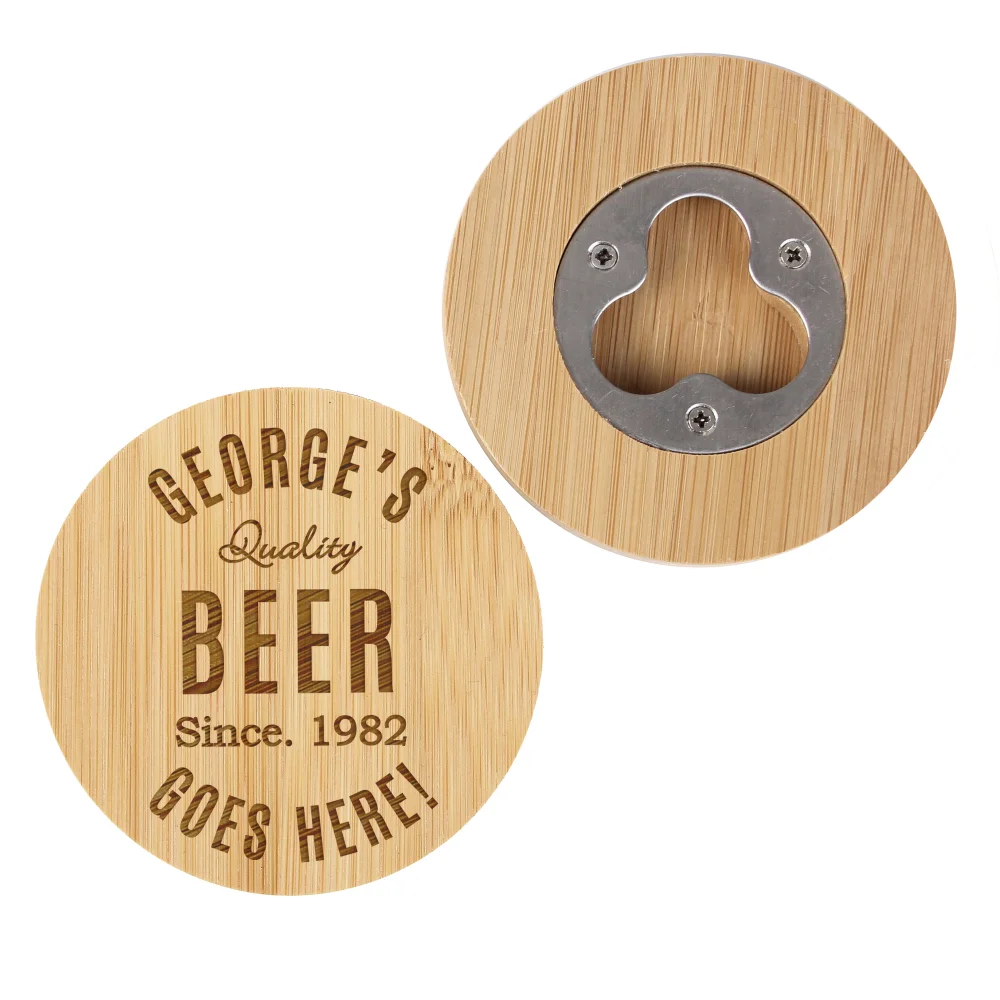 Personalised Memento Company Wood Bamboo Bottle Opener Coaster - One Size Image 5