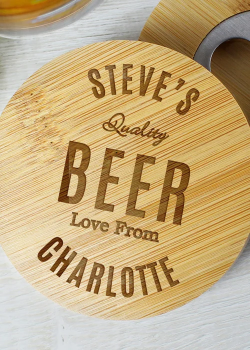 Personalised Memento Company Wood Bamboo Bottle Opener Coaster - One Size Image 2