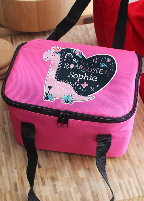 Personalised Memento Company Pink Dinosaur Lunch Bag - One Size Image 3