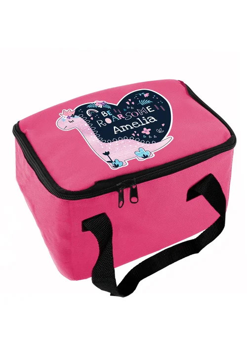 Personalised Memento Company Pink Dinosaur Lunch Bag - One Size Image 1