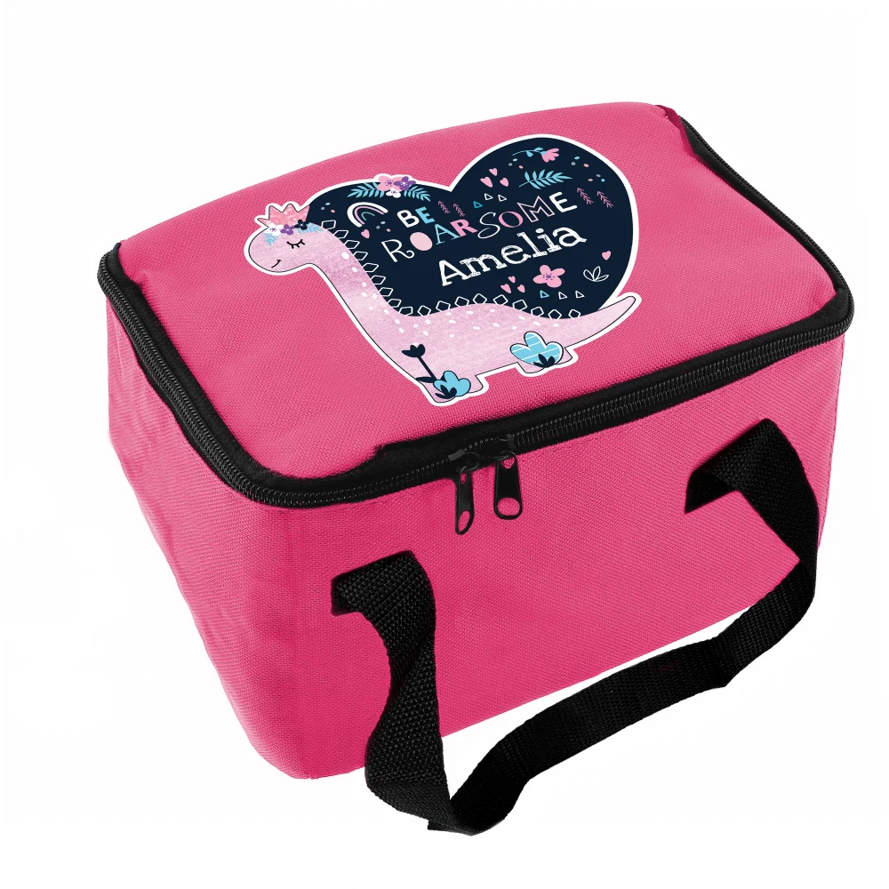 Personalised Memento Company Pink Dinosaur Lunch Bag - One Size Image 5