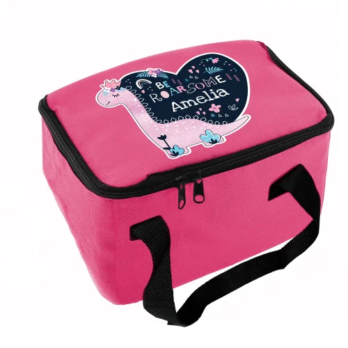 Personalised Memento Company Pink Dinosaur Lunch Bag - One Size Image 5