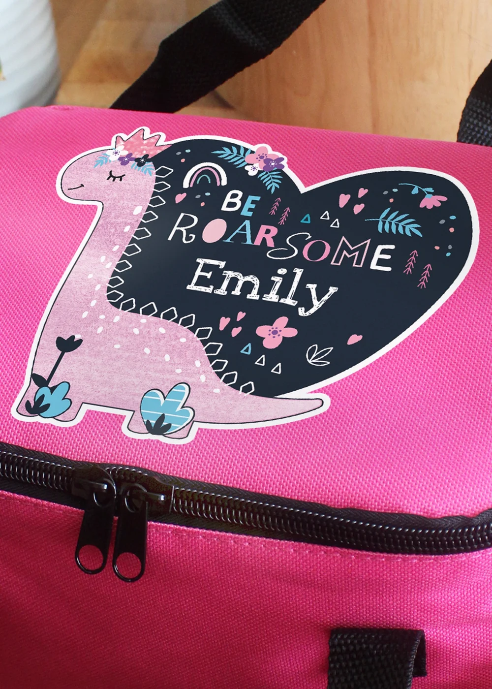 Personalised Memento Company Pink Dinosaur Lunch Bag - One Size Image 2